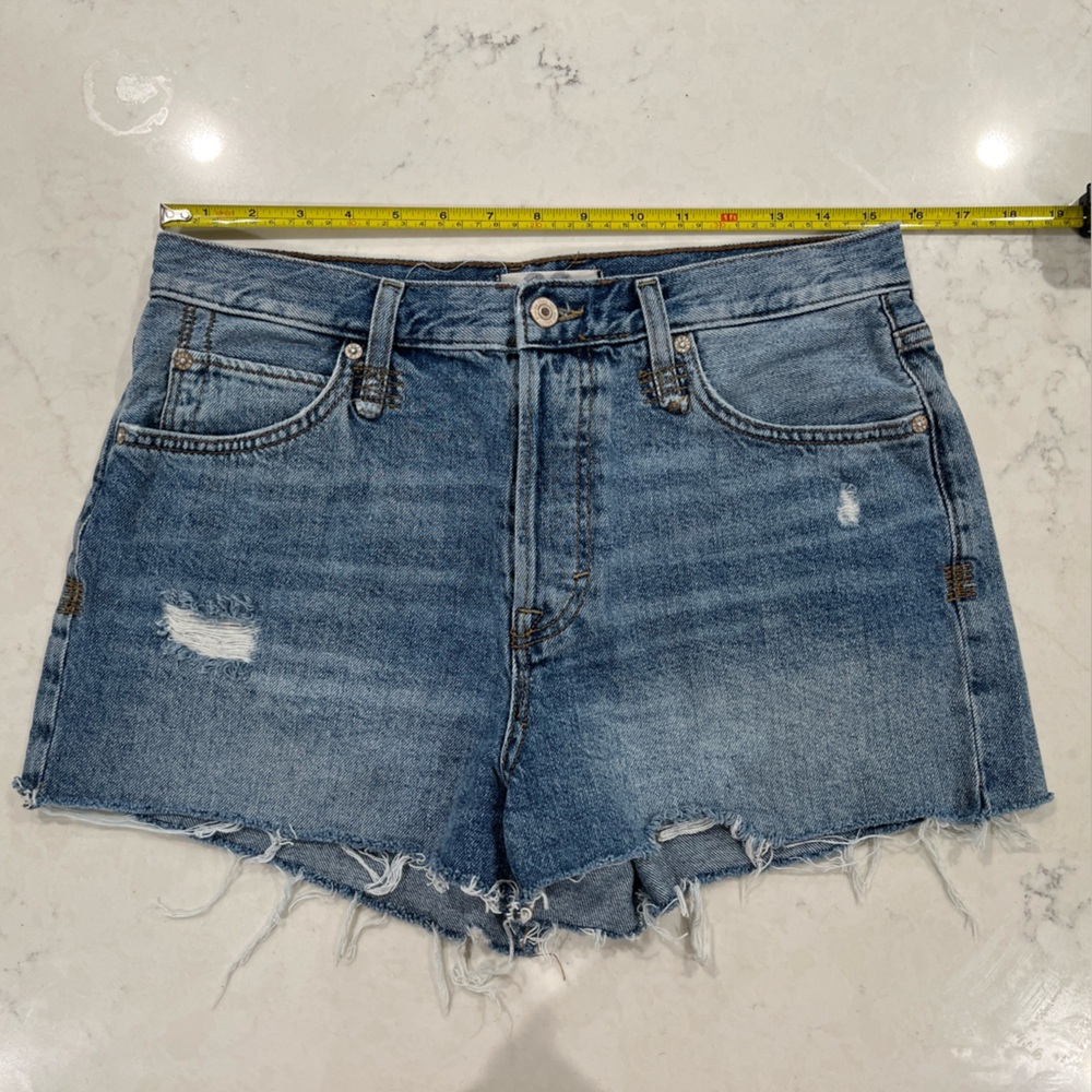 Free People Blue Distressed Jean Shorts